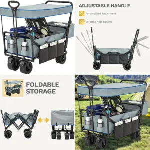 3-in-1 Collapsible Utility Wagon with Removable Canopy, Heavy-Duty