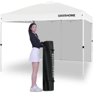 10x10 Pop Up Canopy Tent with Side Wall, Instant Portable Gazebo for Outdoor, White